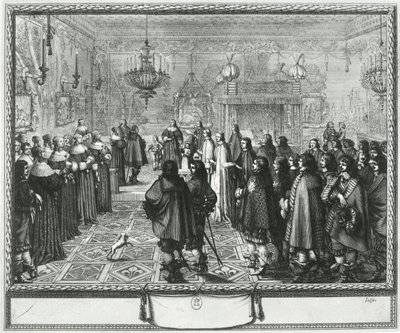 Ceremonia de paso del contrato matrimonial de Wladyslaw IV y Maria Ludwiga Gonzaga en Fontainebleau, 25 de septiembre de 1645 de Abraham Bosse